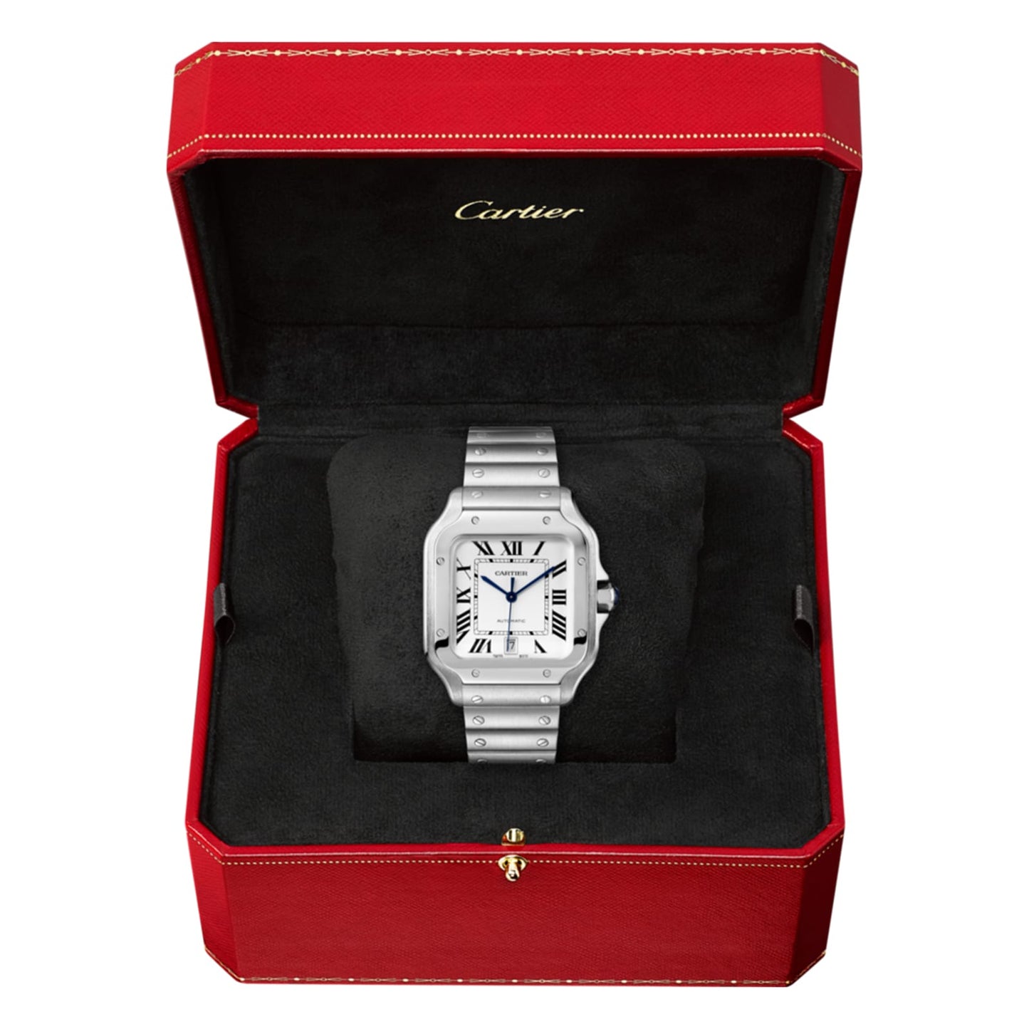 CARTIER Santos De Cartier Watch Large Model, Automatic Movement, Steel, Interchangeable Metal And Leather Bracelets WSSA0018