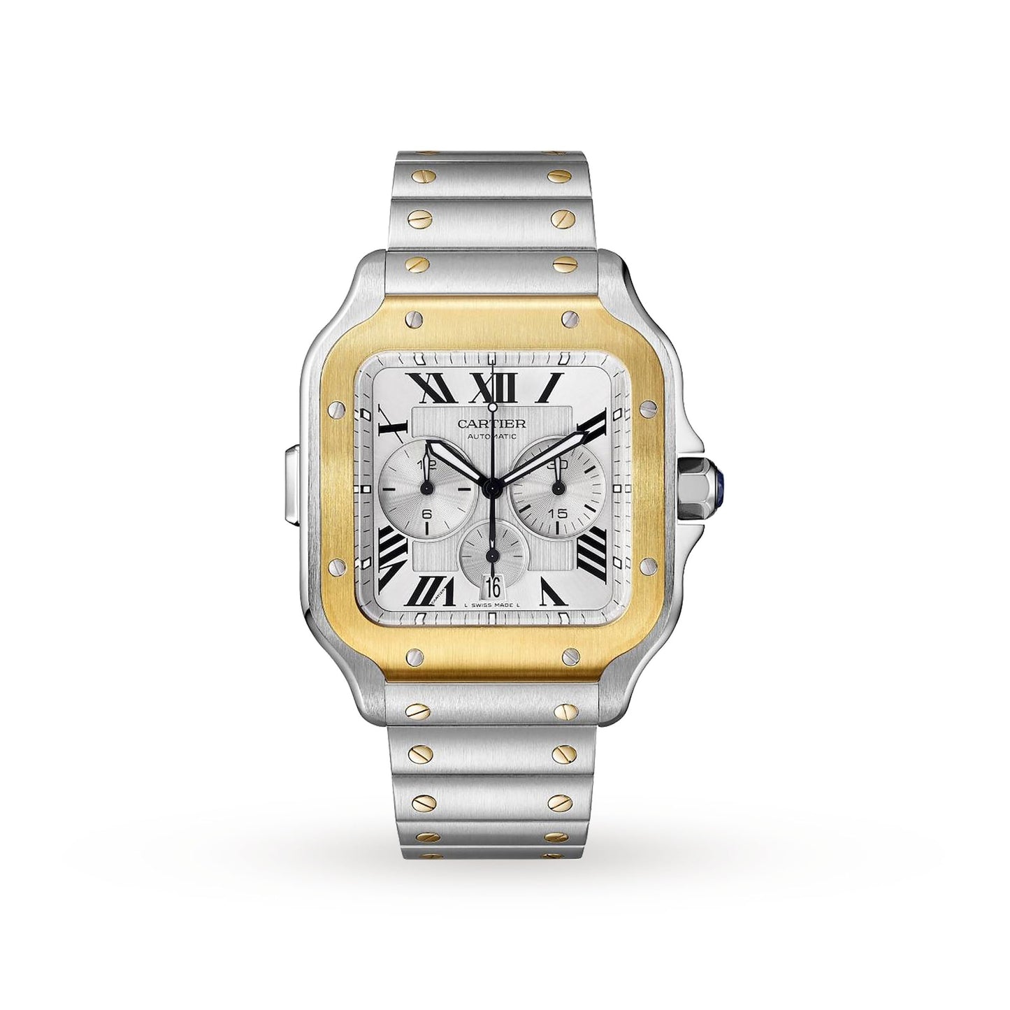 CARTIER Santos De Cartier Chronograph Watch Extra-Large Model, Automatic Movement, Yellow Gold, Steel, Interchangeable Metal And Rubber Bracelets W2SA0008
