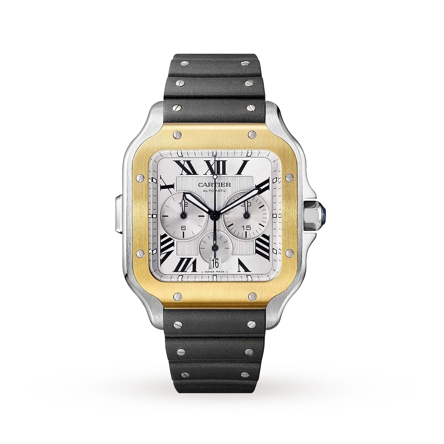 CARTIER Santos De Cartier Chronograph Watch Extra-Large Model, Automatic Movement, Yellow Gold, Steel, Interchangeable Metal And Rubber Bracelets W2SA0008