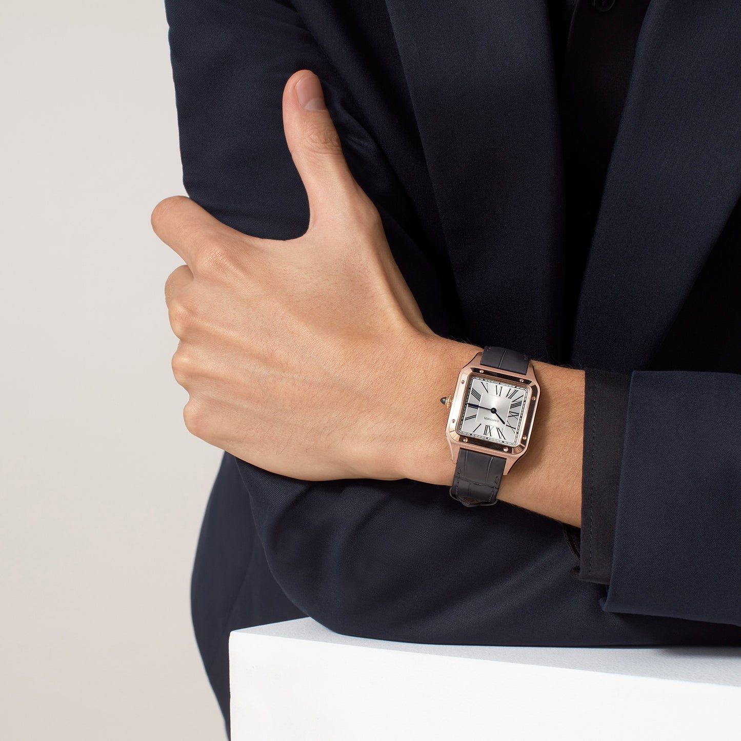 CARTIER Santos-Dumont Watch Large Model, Quartz Movement, Rose Gold, Leather WGSA0021