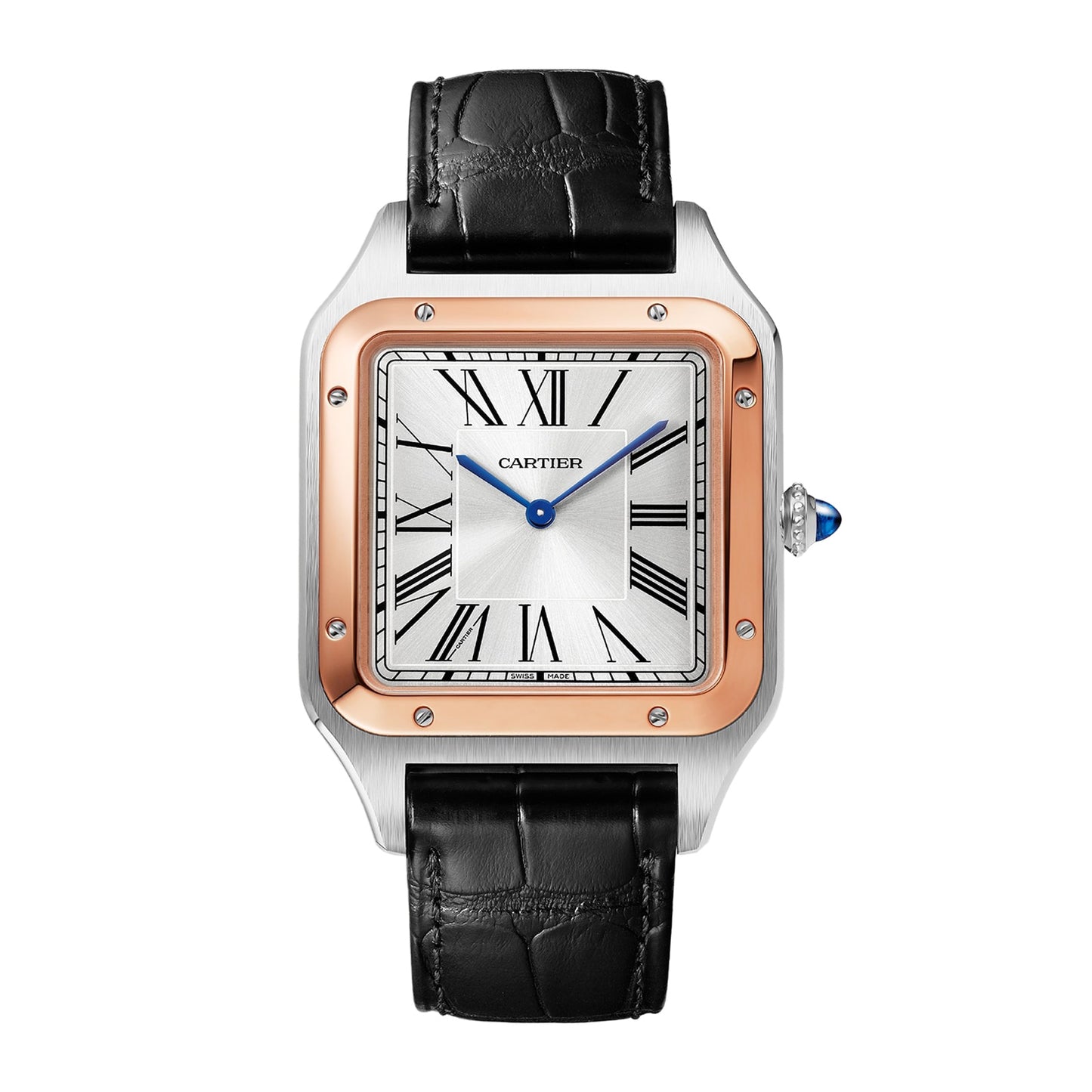 CARTIER Santos-Dumont Watch Extra-Large Model, Hand-Wound Mechanical Movement, Rose Gold, Steel, Leather W2SA0017