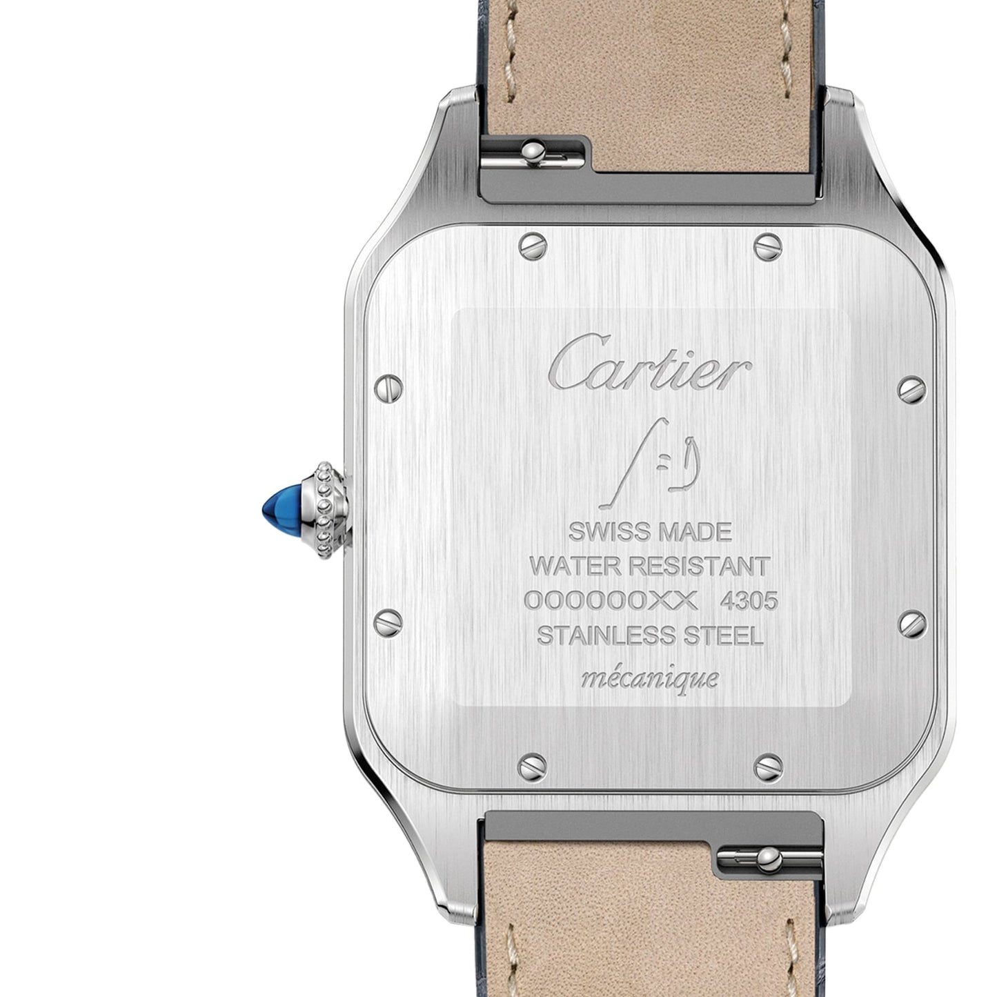 CARTIER Santos-Dumont Watch Extra-Large Model, Hand-Wound Mechanical Movement, Rose Gold, Steel, Leather W2SA0017