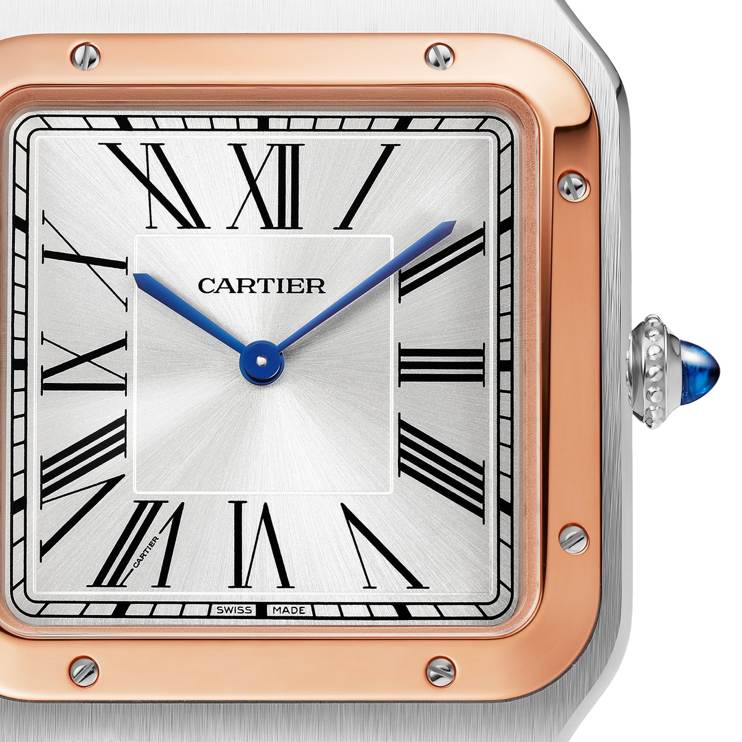 CARTIER Santos-Dumont Watch Extra-Large Model, Hand-Wound Mechanical Movement, Rose Gold, Steel, Leather W2SA0017