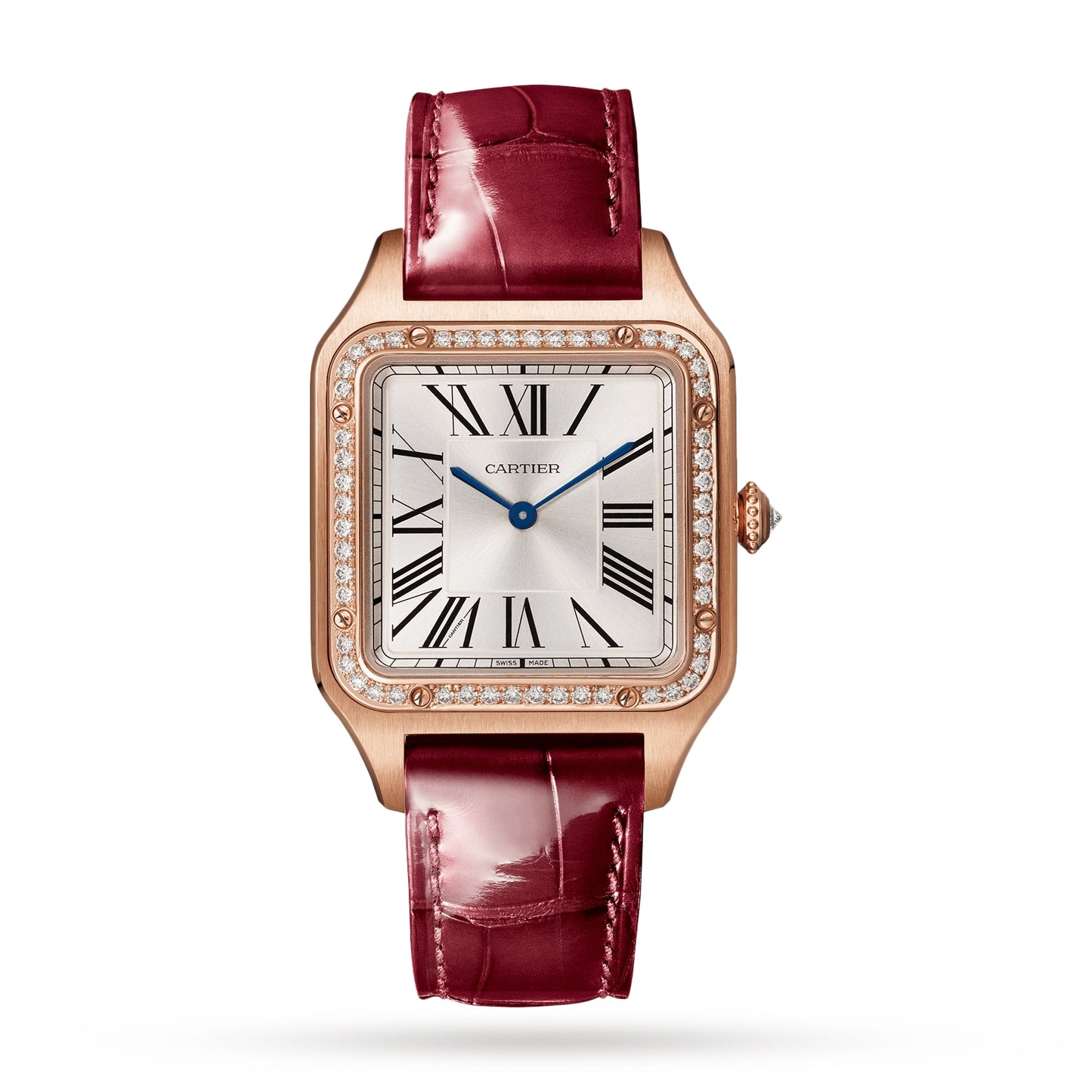 CARTIER Santos-Dumont Watch Large Model, Rose Gold, Diamonds, Leather Strap WJSA0016