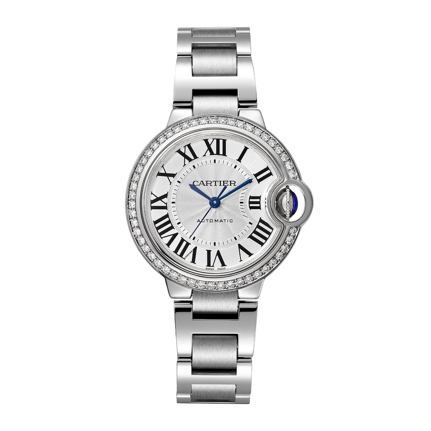 CARTIER Ballon Bleu De Cartier Watch, 33mm, Mechanical Movement With Automatic Winding, Steel, Diamonds W4BB0023