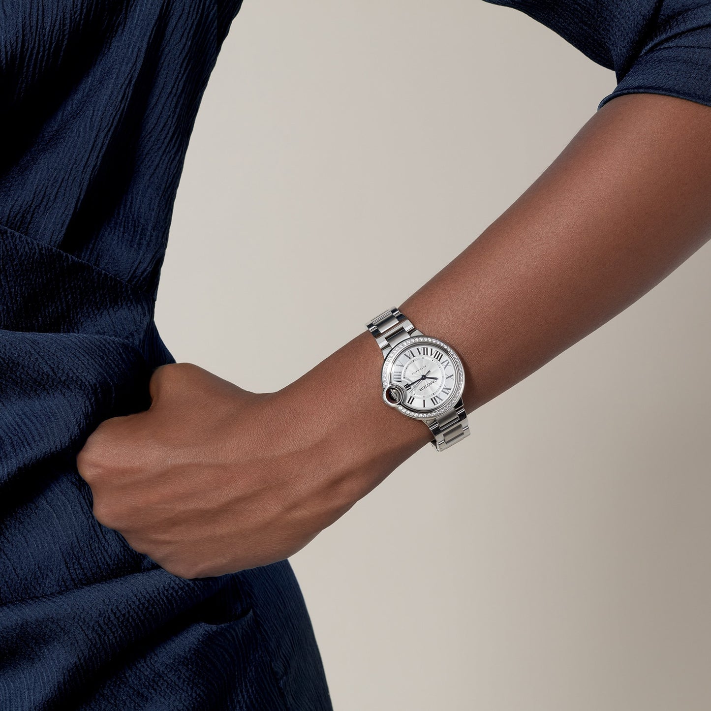 CARTIER Ballon Bleu De Cartier Watch, 33mm, Mechanical Movement With Automatic Winding, Steel, Diamonds W4BB0023