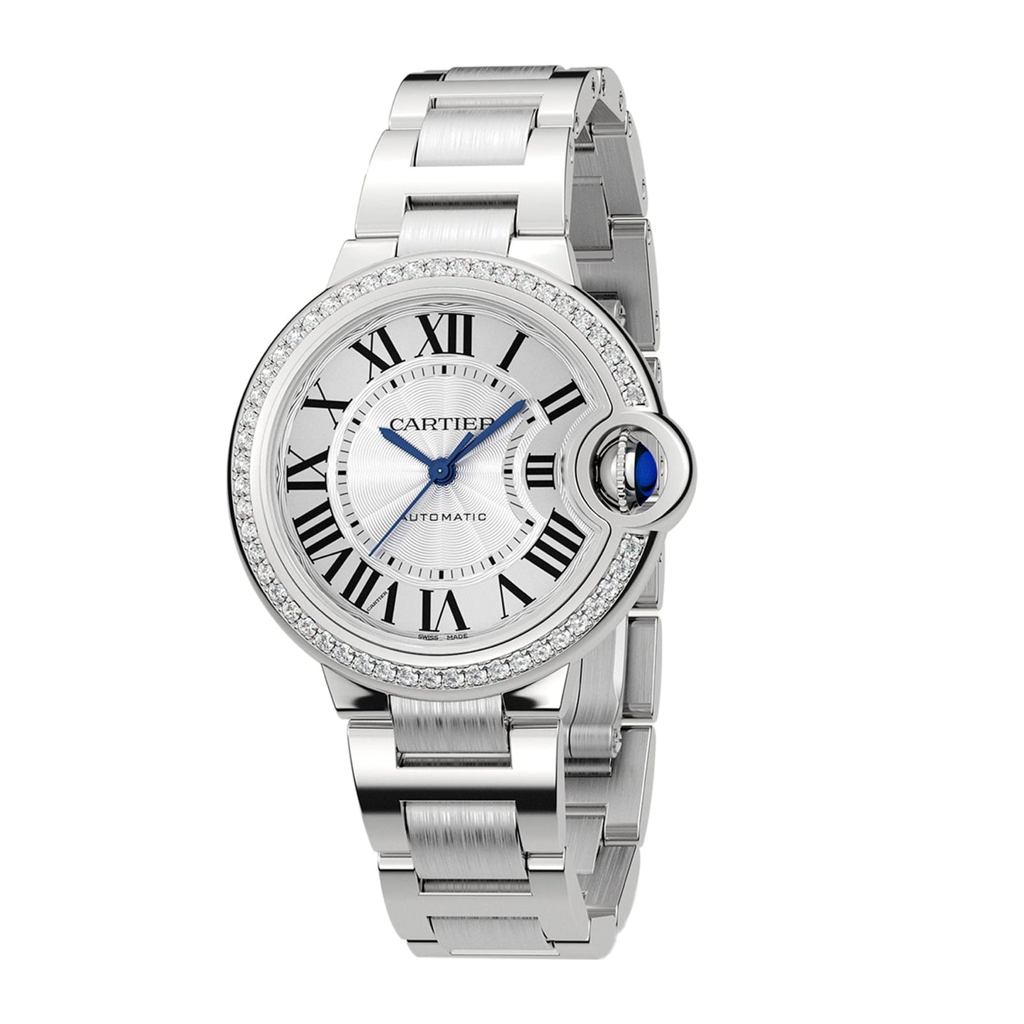 CARTIER Ballon Bleu De Cartier Watch, 33mm, Mechanical Movement With Automatic Winding, Steel, Diamonds W4BB0023
