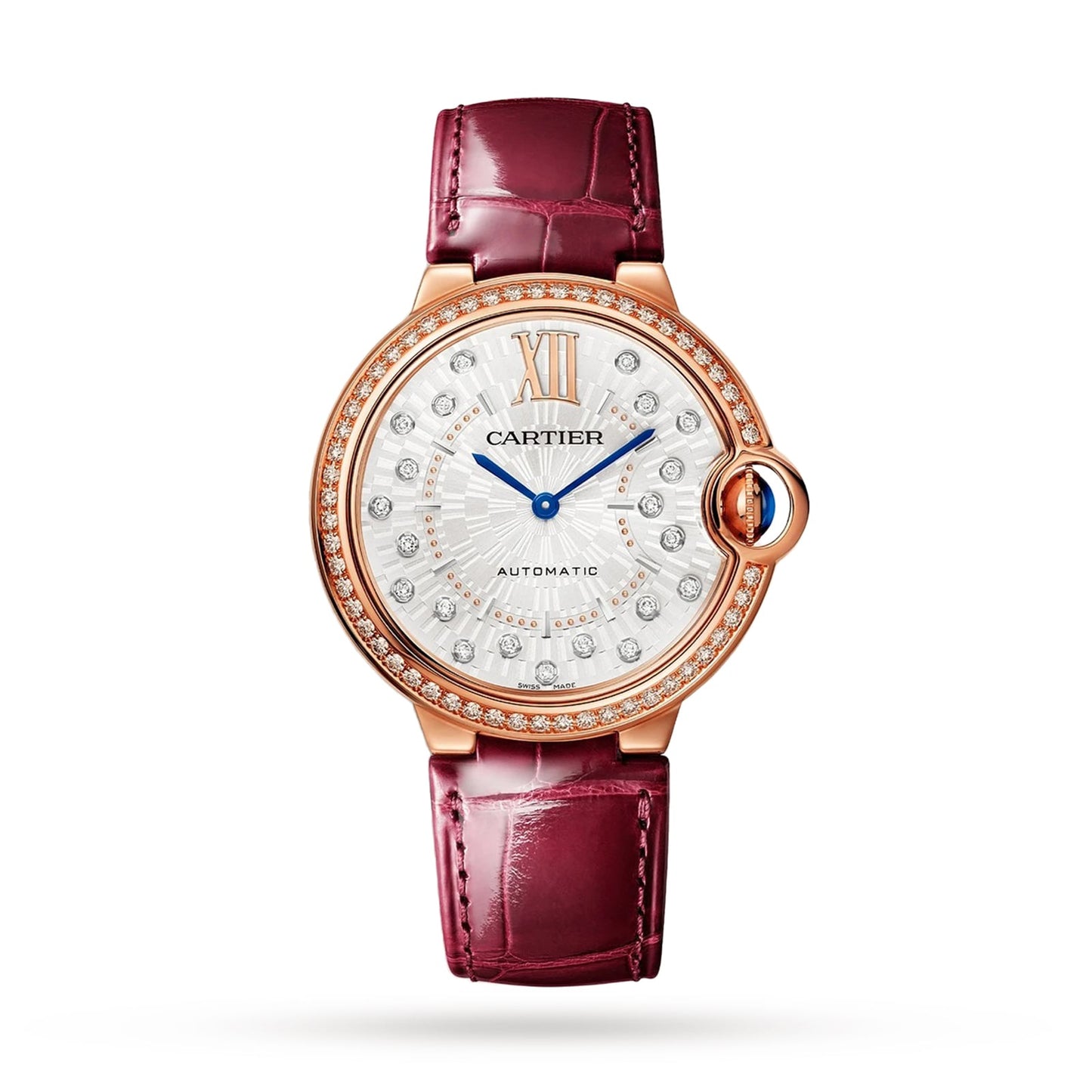 CARTIER Ballon Bleu De Cartier Watch 36mm, Automatic Mechanical Movement, Rose Gold, Diamonds, Leather WJBB0081