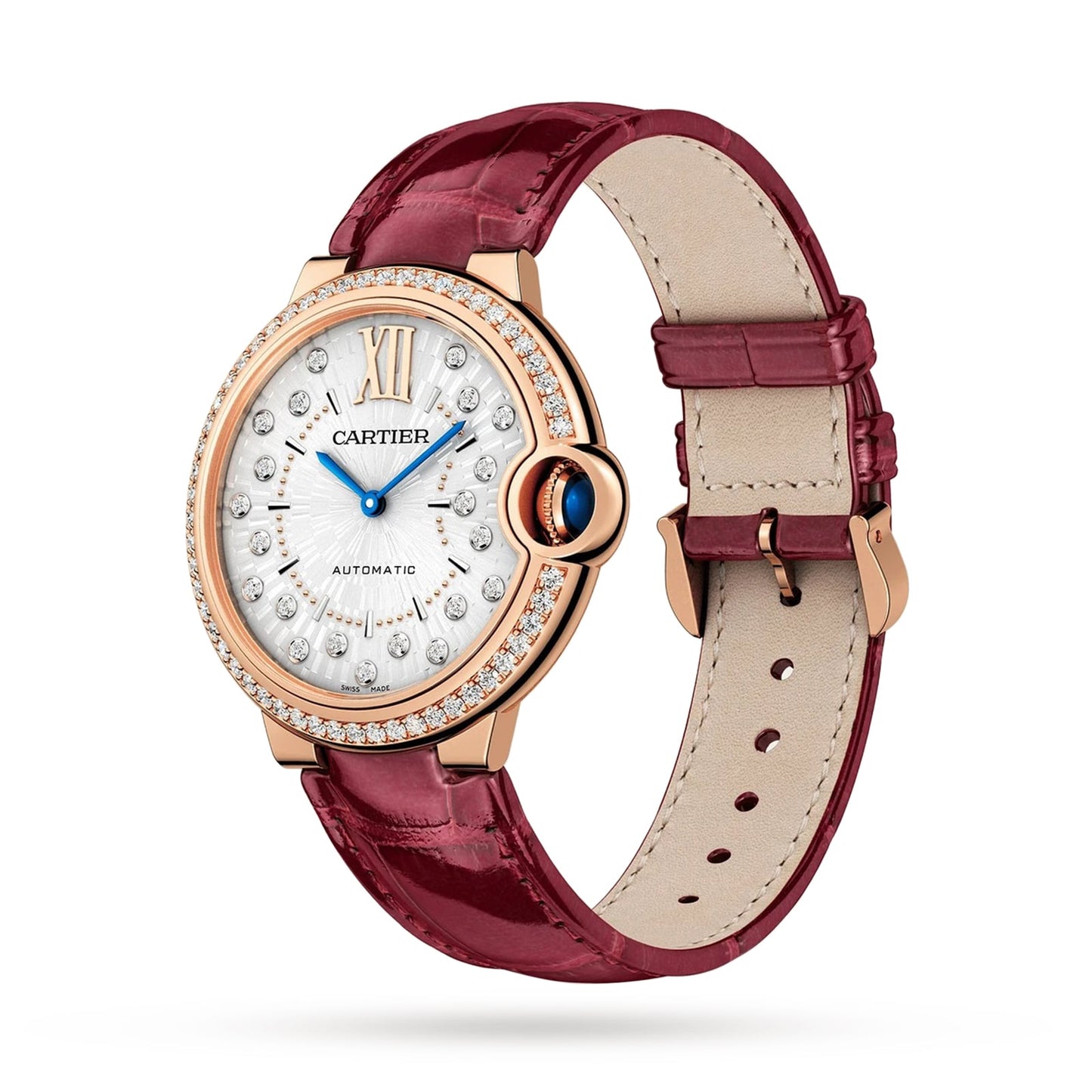 CARTIER Ballon Bleu De Cartier Watch 36mm, Automatic Mechanical Movement, Rose Gold, Diamonds, Leather WJBB0081