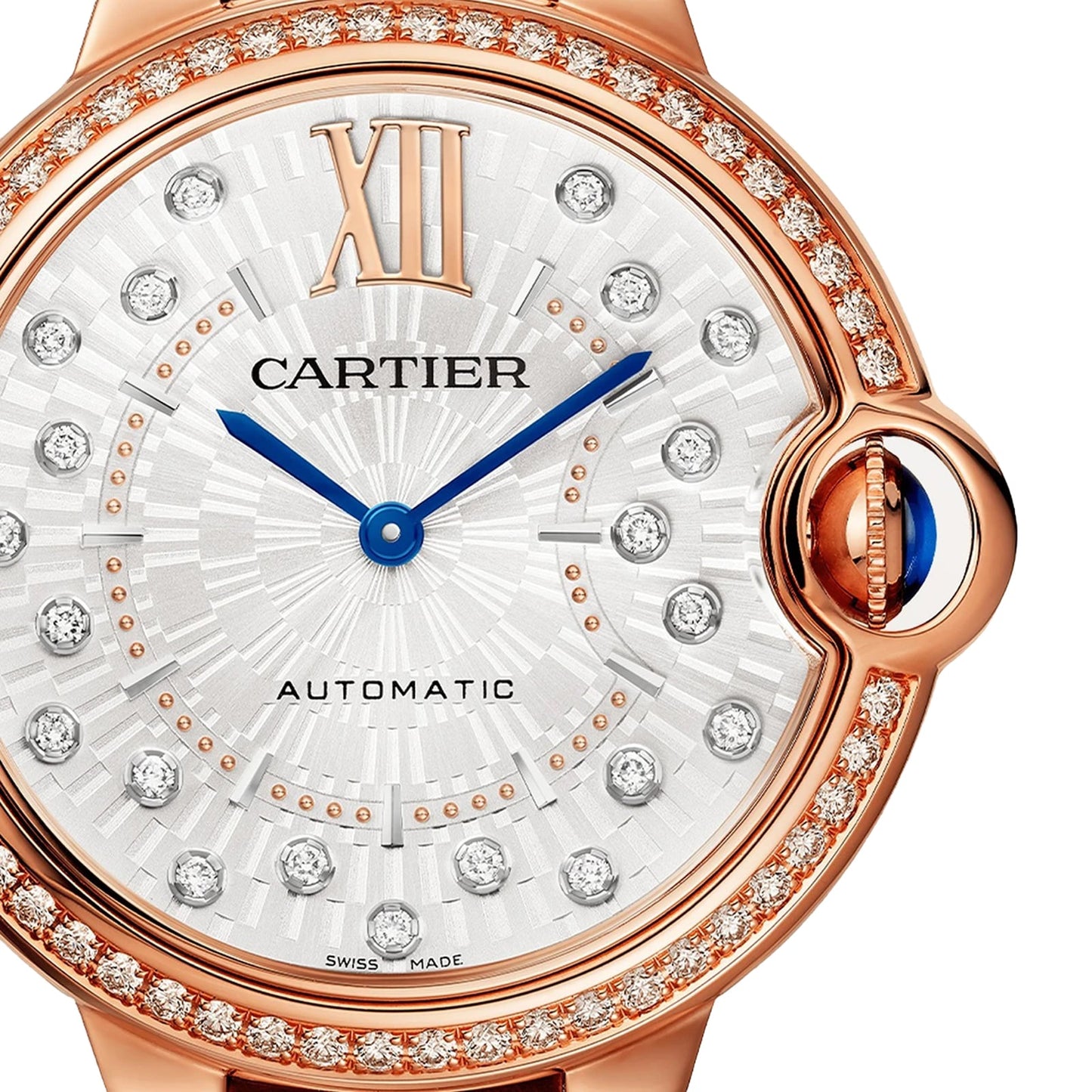 CARTIER Ballon Bleu De Cartier Watch 36mm, Automatic Mechanical Movement, Rose Gold, Diamonds, Leather WJBB0081