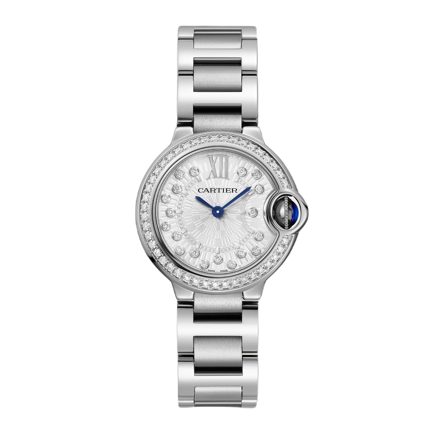CARTIER Ballon Bleu De Cartier Watch, 28 Mm, Quartz Movement Steel Case, Fluted Steel Crown Set With A Synthetic Cabochon-Shaped Spinel. W4BB0034