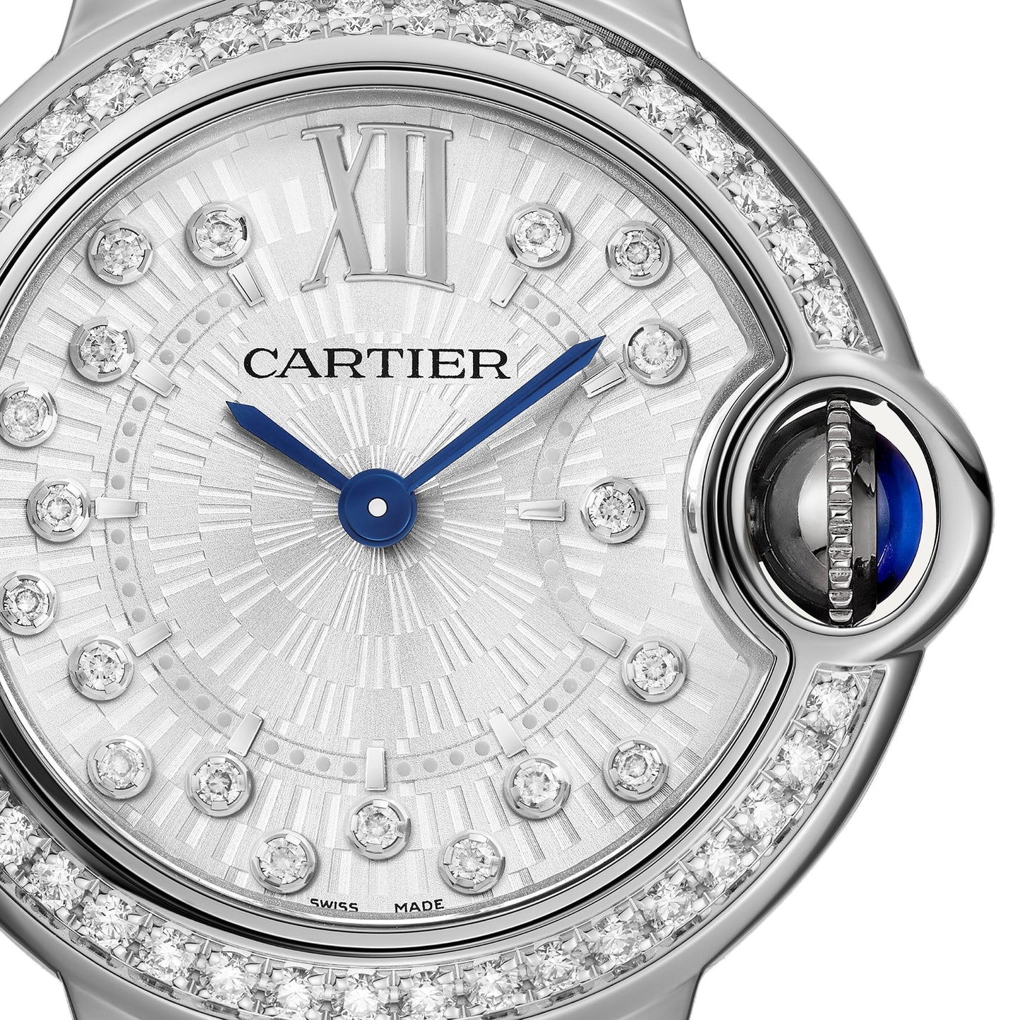CARTIER Ballon Bleu De Cartier Watch, 28 Mm, Quartz Movement Steel Case, Fluted Steel Crown Set With A Synthetic Cabochon-Shaped Spinel. W4BB0034