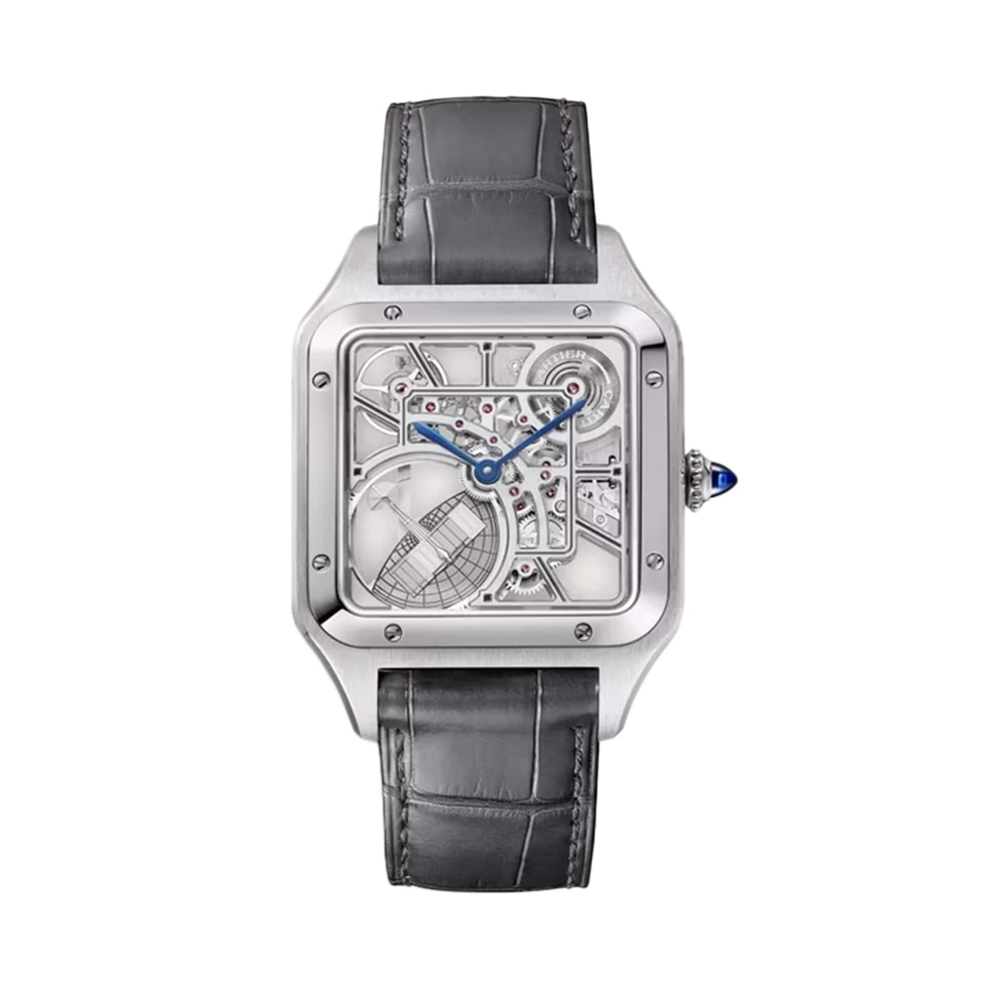 CARTIER Santos-Dumont Skeleton Watch, Large Model, Automatic Movement, Steel, Leather WHSA0032
