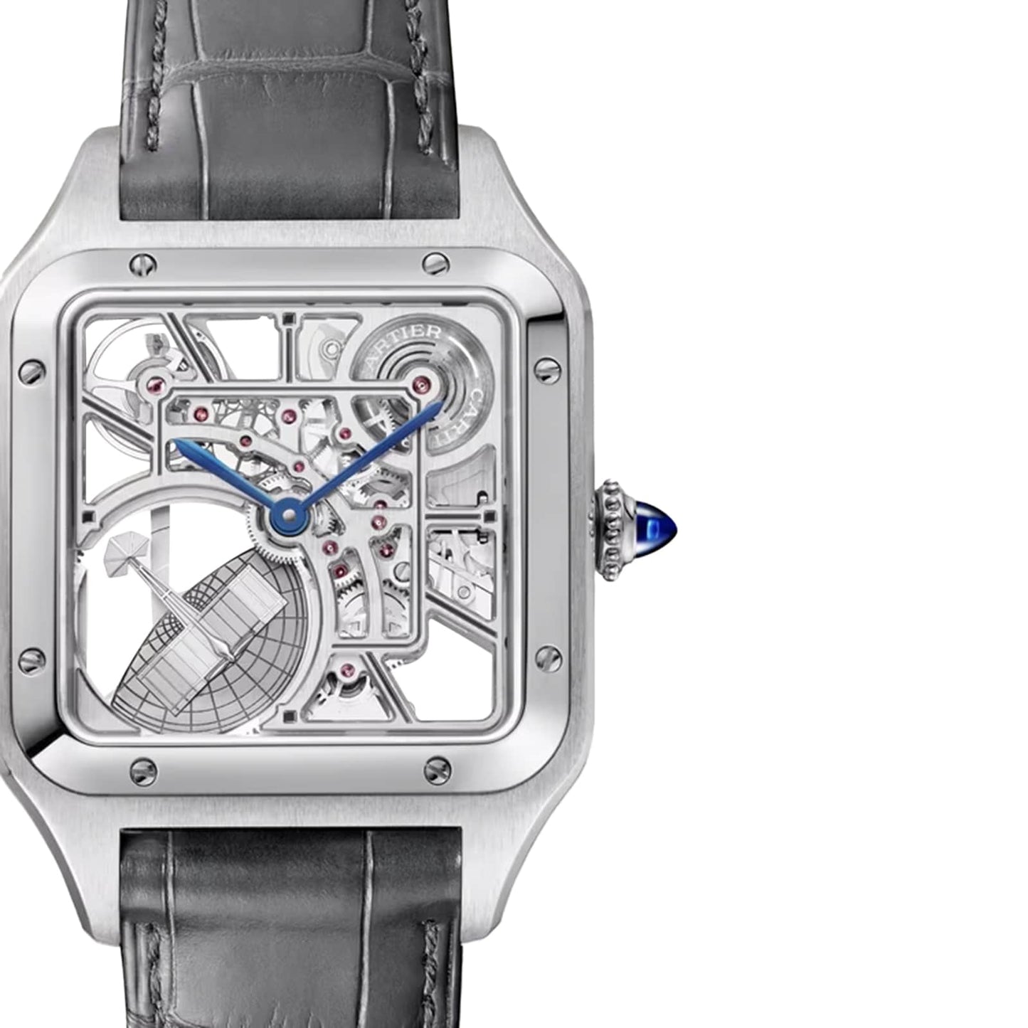 CARTIER Santos-Dumont Skeleton Watch, Large Model, Automatic Movement, Steel, Leather WHSA0032