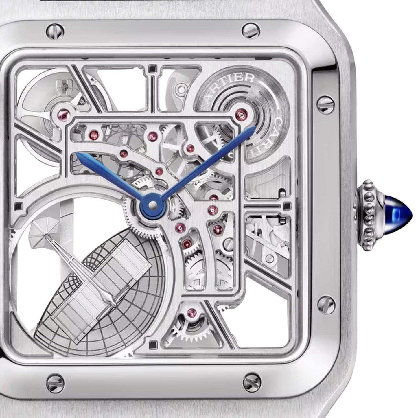 CARTIER Santos-Dumont Skeleton Watch, Large Model, Automatic Movement, Steel, Leather WHSA0032