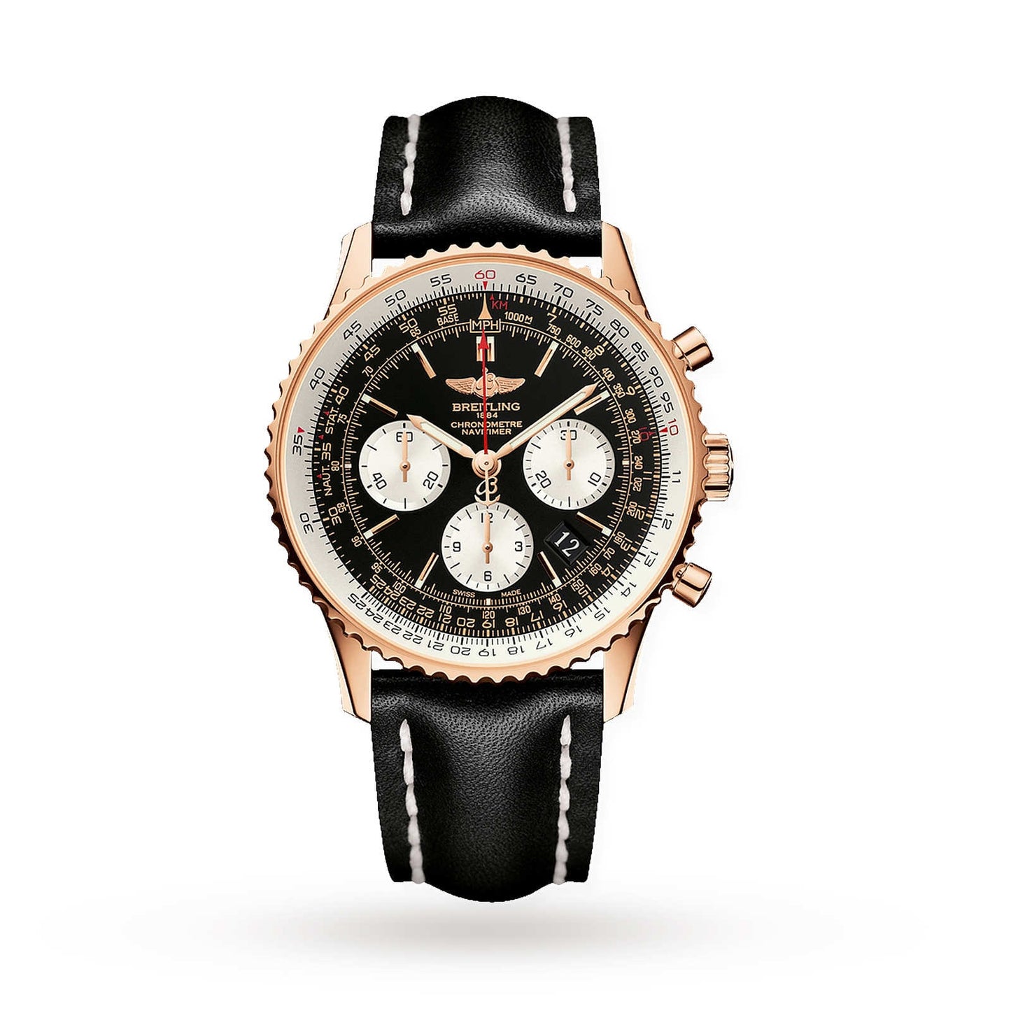 BREITLING Navitimer 43 Automatic 18ct Red Gold Leather Strap Watch RB012012/BA49 436X