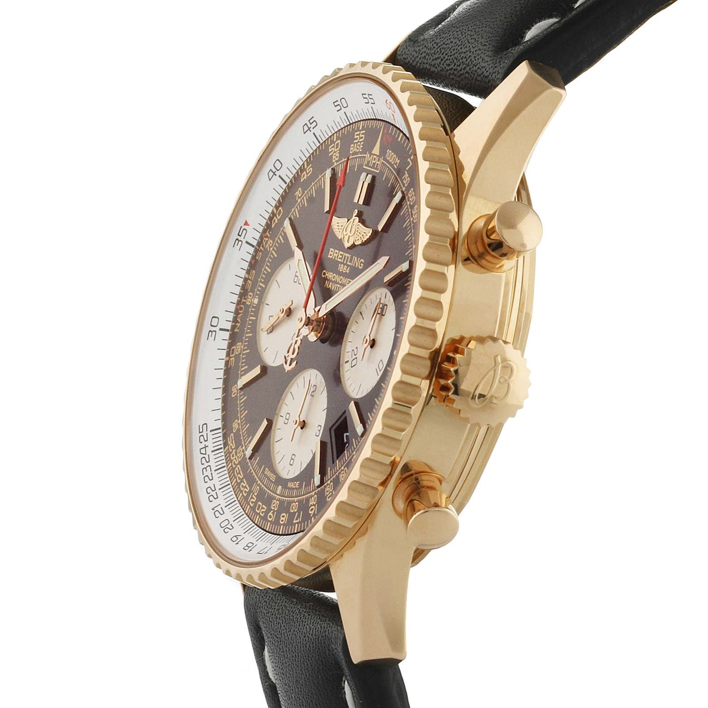 BREITLING Navitimer 43 Automatic 18ct Red Gold Leather Strap Watch RB012012/BA49 436X