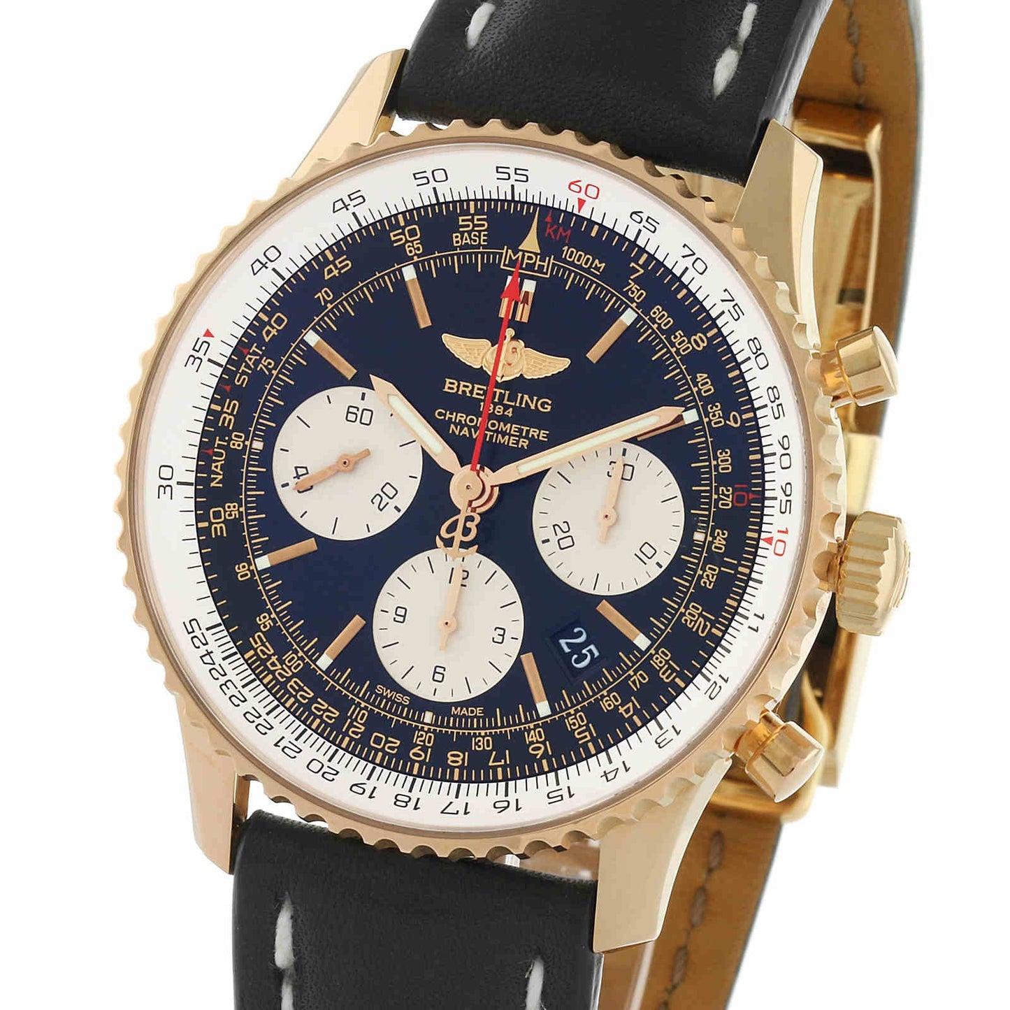 BREITLING Navitimer 43 Automatic 18ct Red Gold Leather Strap Watch RB012012/BA49 436X