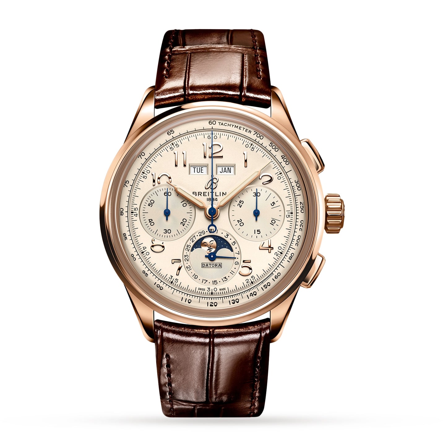 BREITLING Premier B25 Datora 42 18k Red Gold Leather Strap Watch RB2510371G1P1