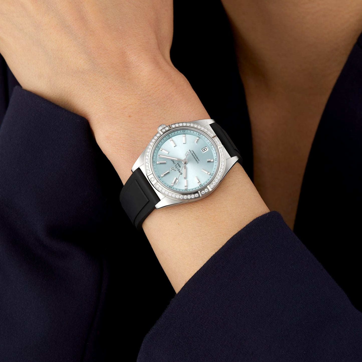 BREITLING Chronomat Automatic 36 Stainless Steel & 18k Grey Gold Rubber Strap - Ice Blue Watch G10380591C1S1
