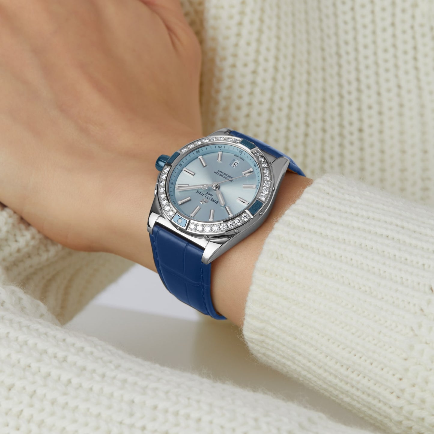 BREITLING Super Chronomat Automatic 38 Blue Leather Strap Watch A17356531C1P1