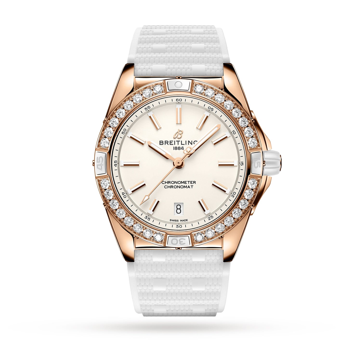 BREITLING Super Chronomat Automatic 38 Origins White 18ct Rose Gold Rubber Strap Watch R17356531G1S1
