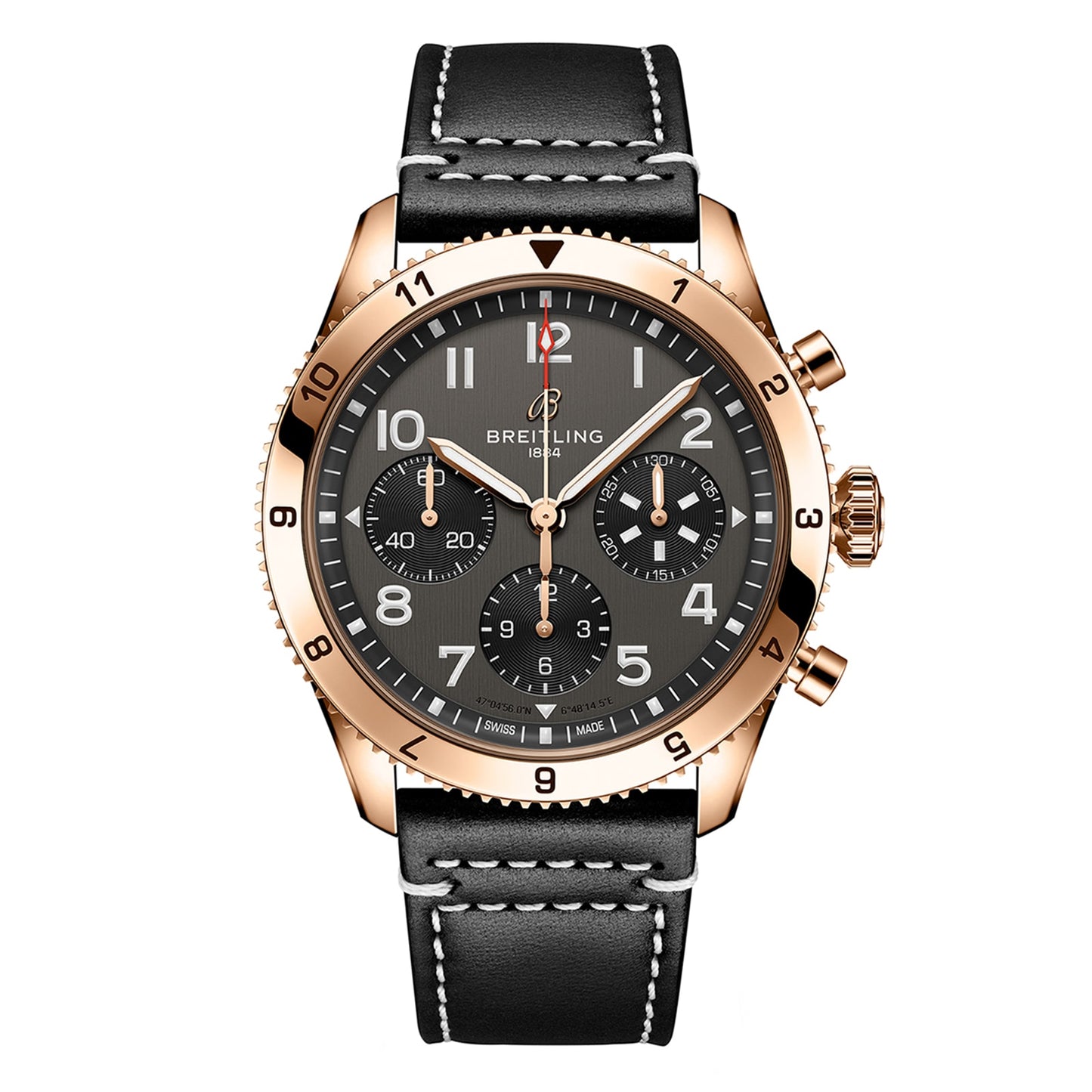 BREITLING Classic AVI Chronograph 42 P-51 Mustang 18K Red Gold Leather Strap Watch R233801A1B1X1