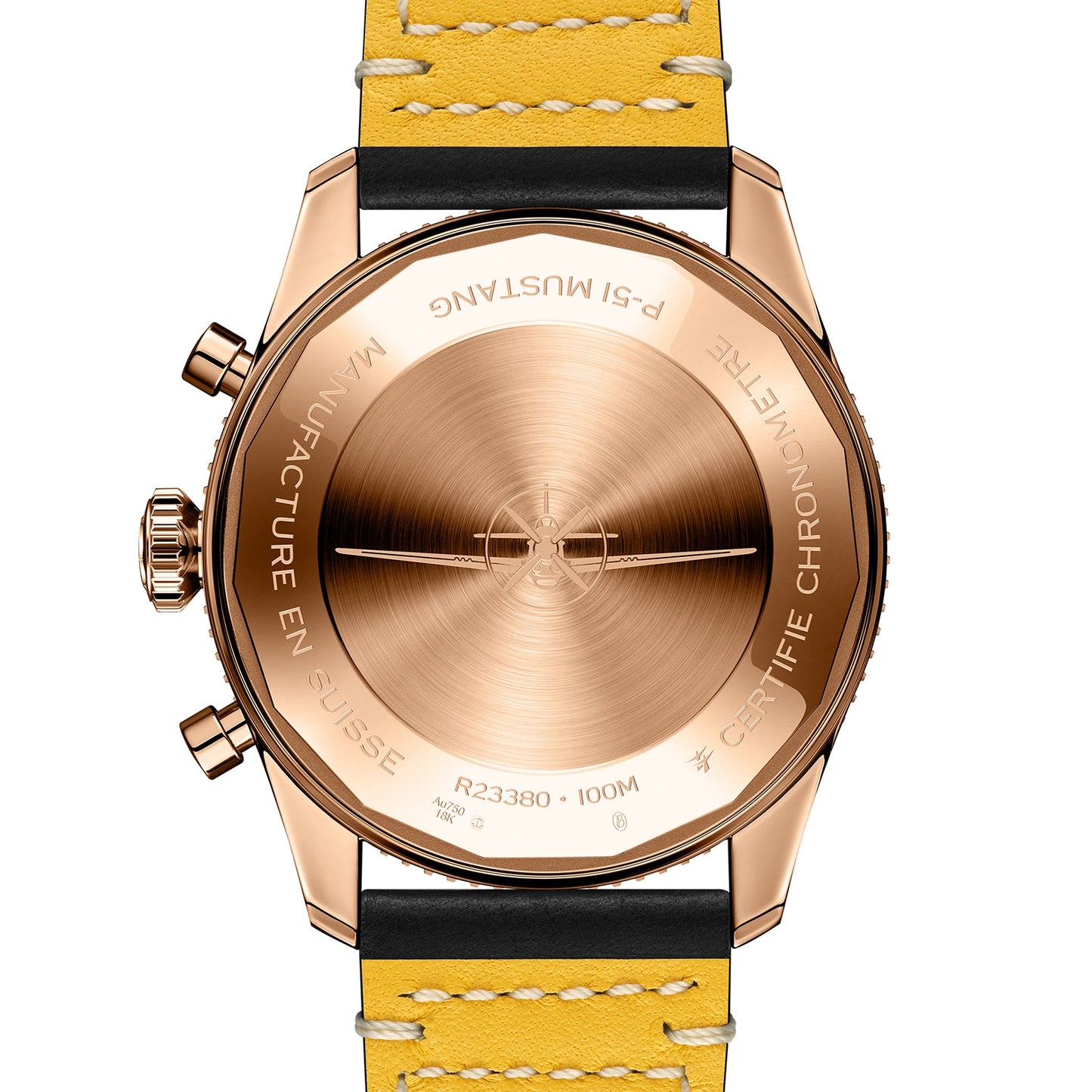 BREITLING Classic AVI Chronograph 42 P-51 Mustang 18K Red Gold Leather Strap Watch R233801A1B1X1