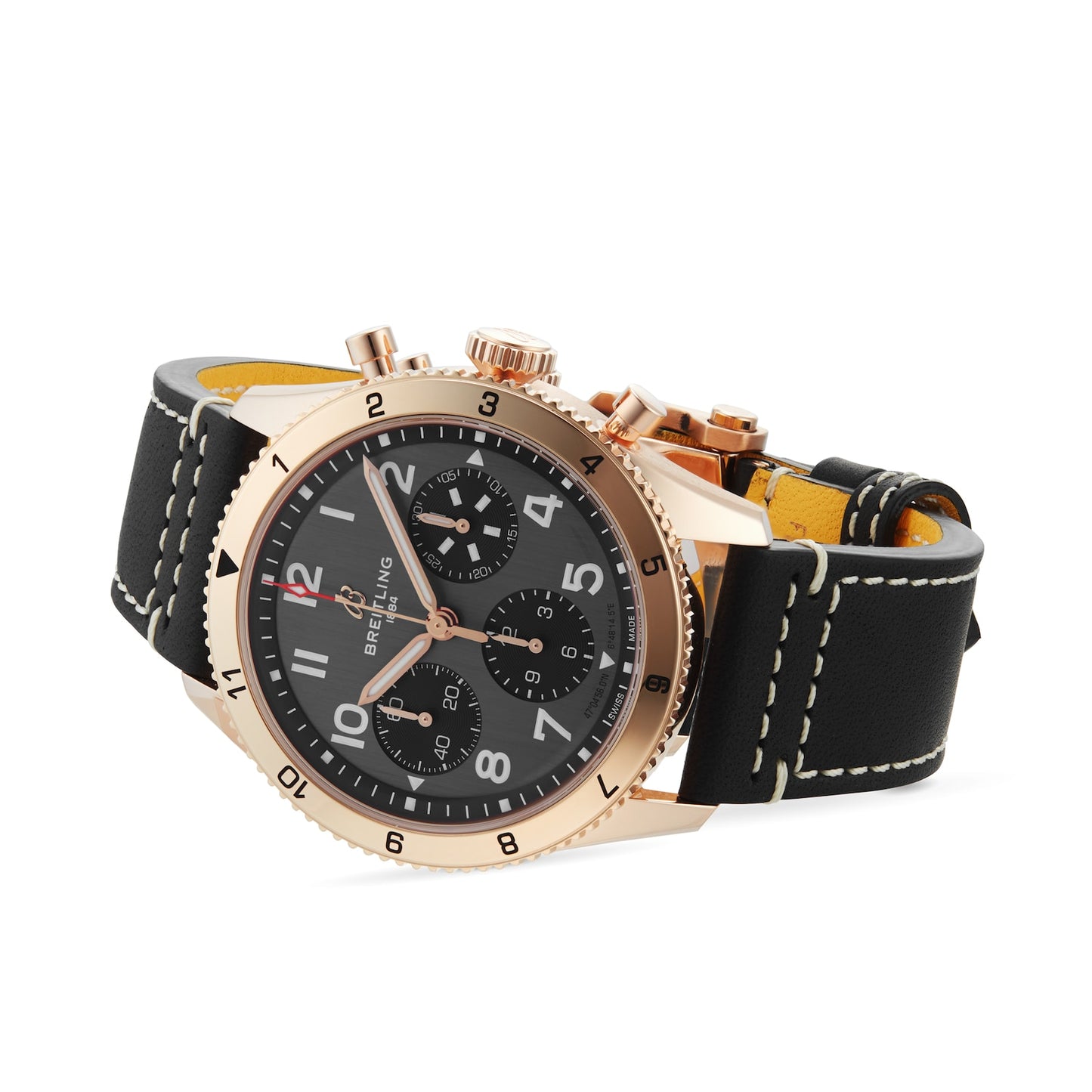 BREITLING Classic AVI Chronograph 42 P-51 Mustang 18K Red Gold Leather Strap Watch R233801A1B1X1
