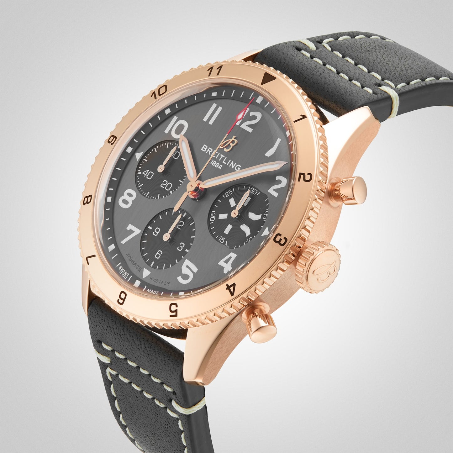 BREITLING Classic AVI Chronograph 42 P-51 Mustang 18K Red Gold Leather Strap Watch R233801A1B1X1