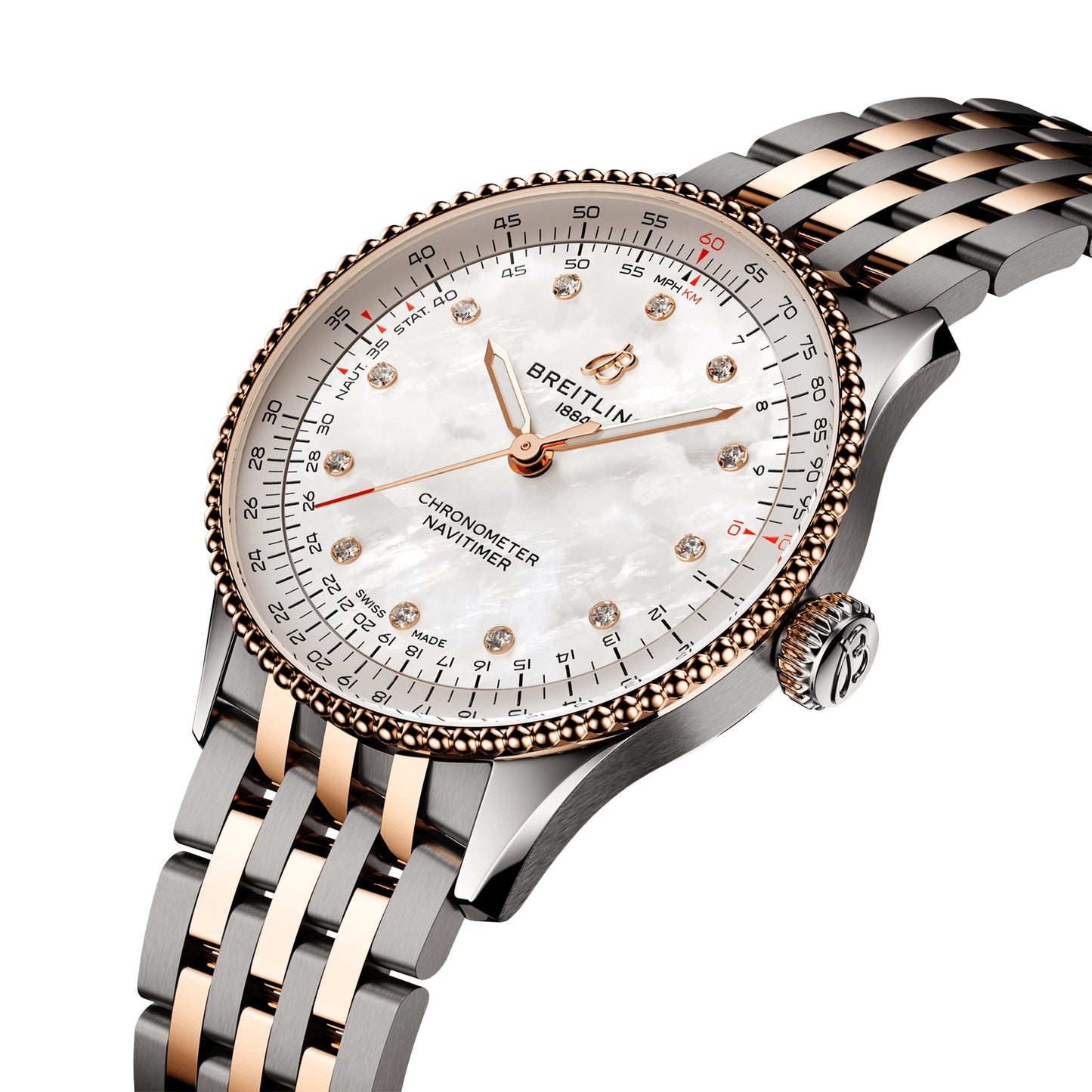 BREITLING Navitimer 36mm Ladies Watch White Mother Of Pearl Stainless Steel And 18k Red Gold U17327211A1U1