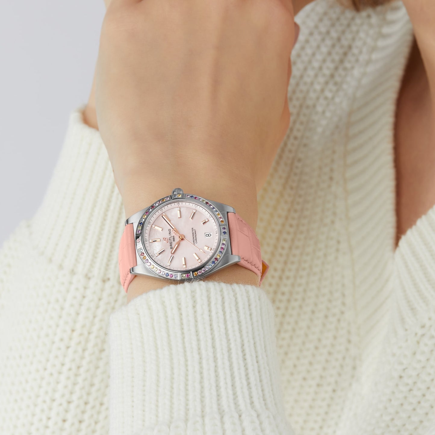 BREITLING Chronomat Automatic 36 South Sea Pink Leather Strap Ladies Watch G10380BB1K1P1