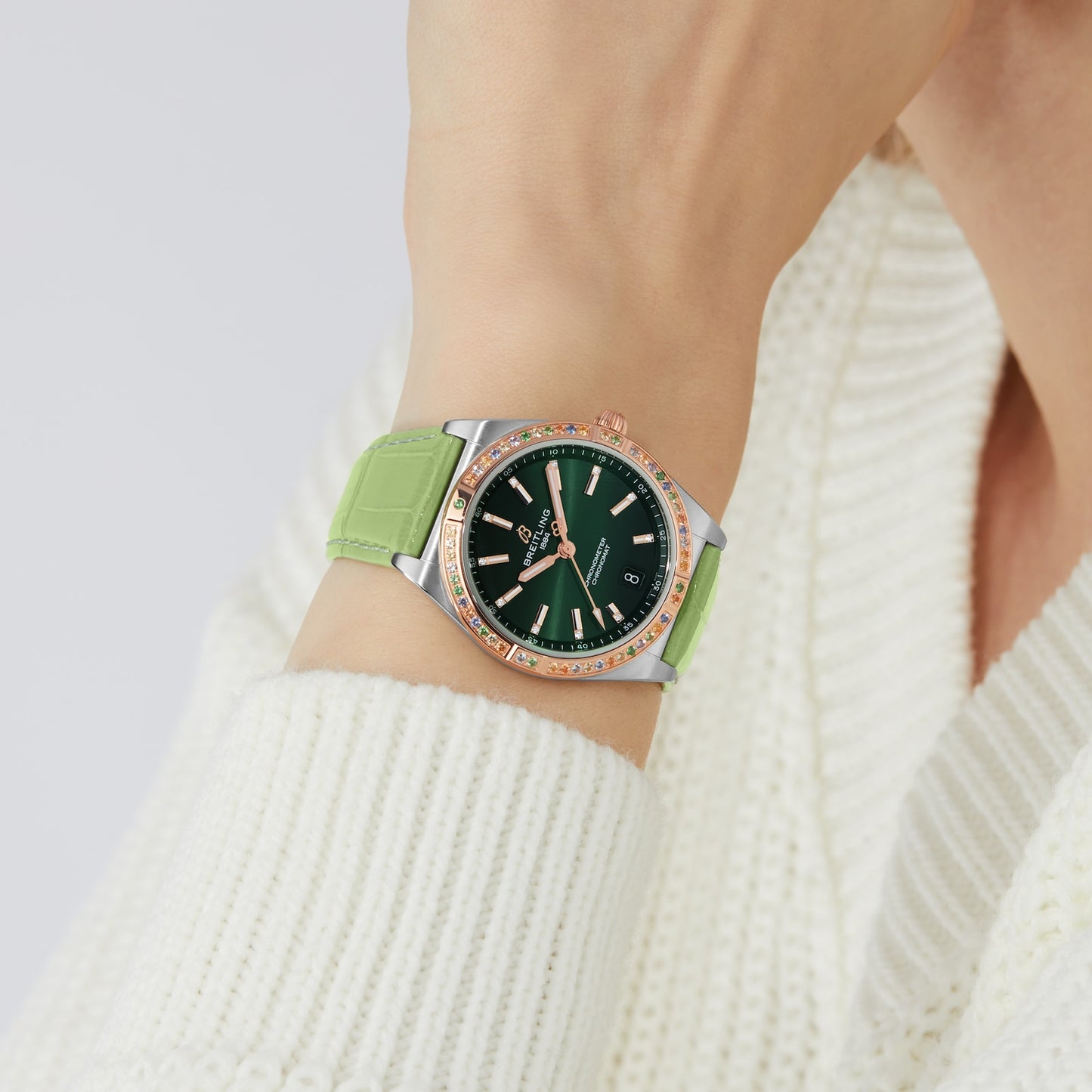 BREITLING Chronomat Automatic 36 South Sea Green Leather Strap Ladies Watch U10380611L1P1