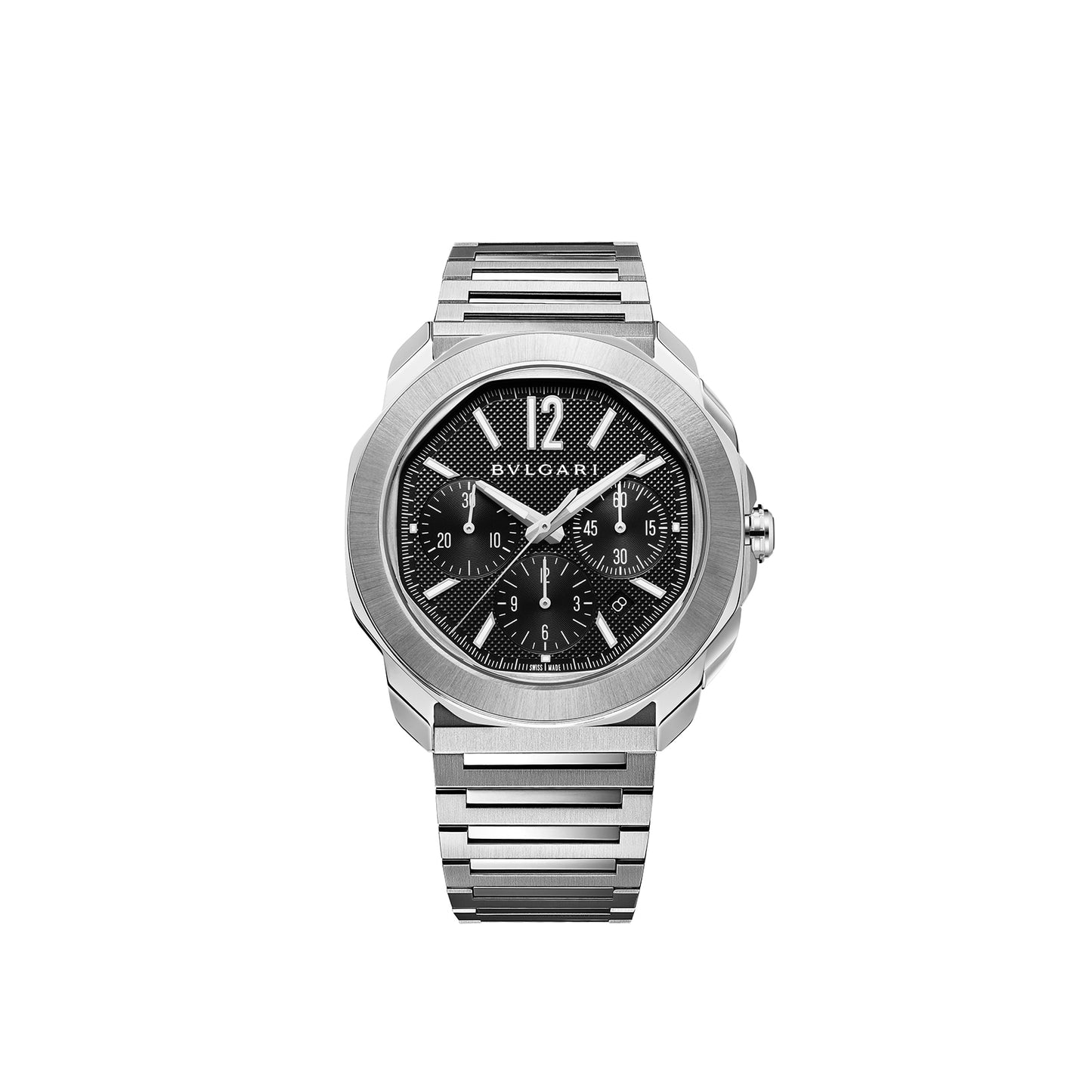 BVLGARI Stainless Steel Octo Roma 42mm Black Dial Auto Gents Interchangable Strap Chrono Watch 103471