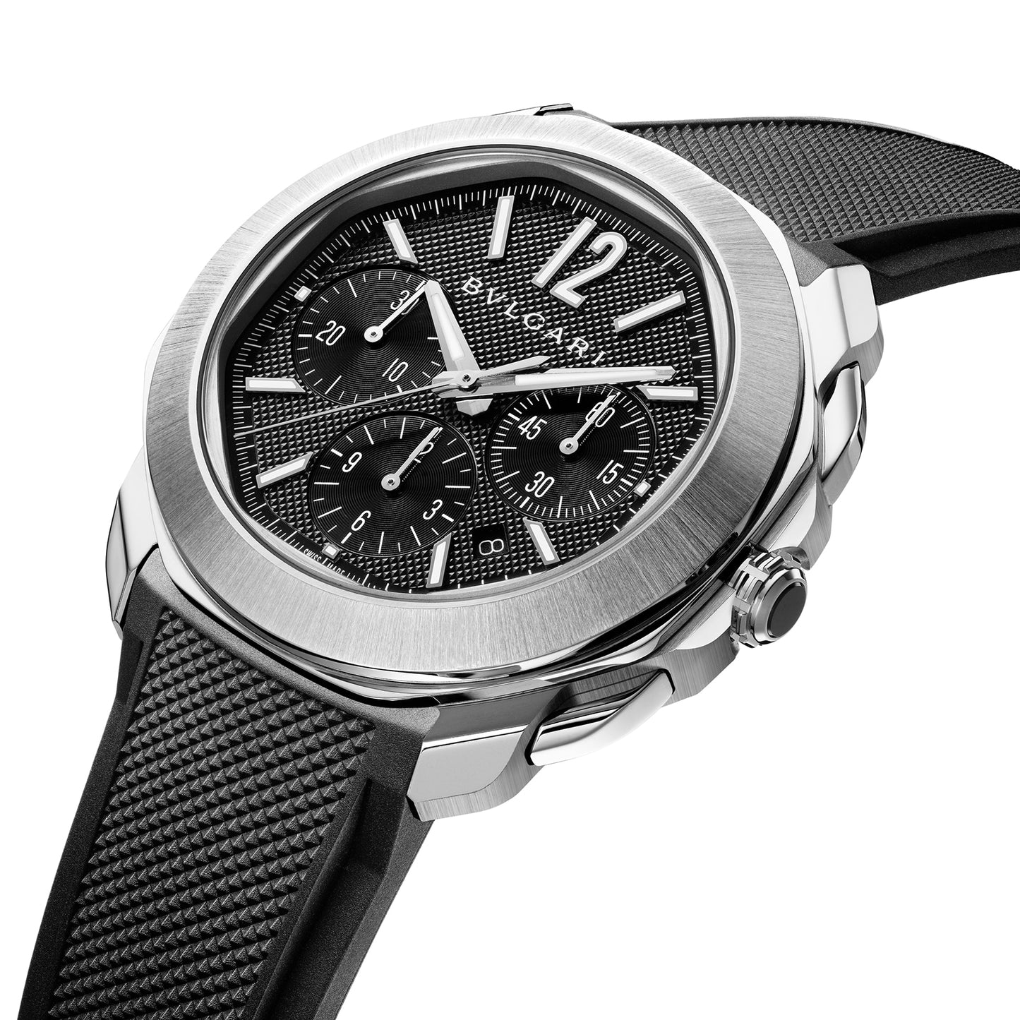 BVLGARI Stainless Steel Octo Roma 42mm Black Dial Auto Gents Interchangable Strap Chrono Watch 103471