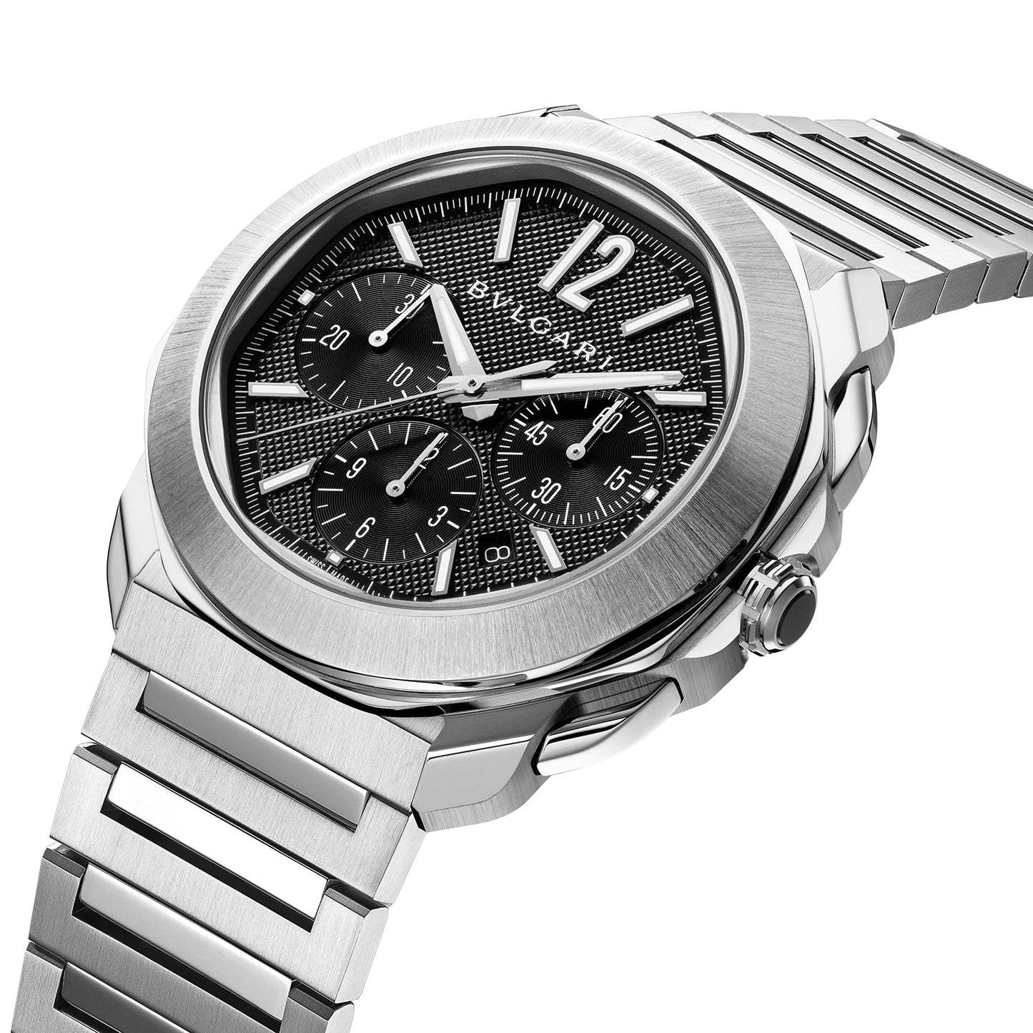 BVLGARI Stainless Steel Octo Roma 42mm Black Dial Auto Gents Interchangable Strap Chrono Watch 103471