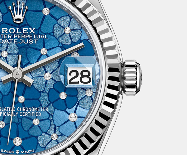 Rolex Datejust 31mm, Blue Floral Dial, Fluted, Jubilee, Steel (2024). Model 278274-0036