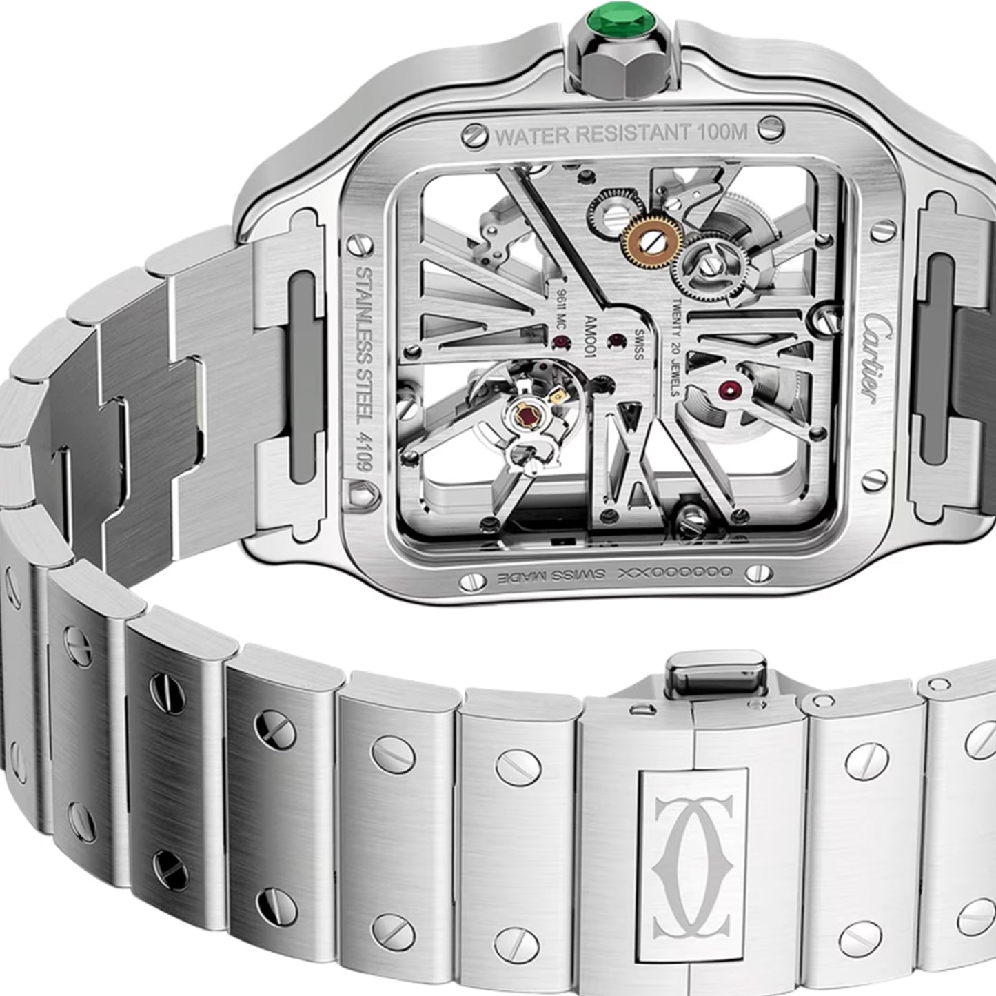 CARTIER Santos Watch, Skeleton, Large Model, Manufacture Mechanical Movement With Manual Winding WHSA0028